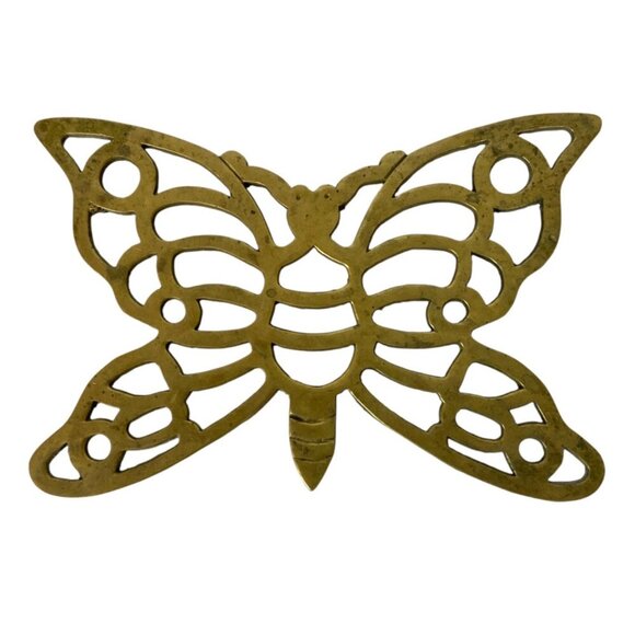 Vintage Cast Brass Butterfly Trivet Kitchen Decorative Piece Antique Gold Finish - Picture 1 of 2